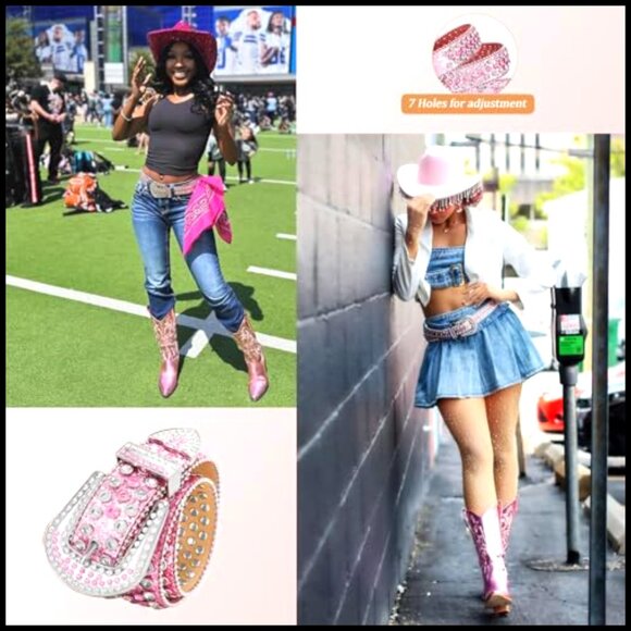 Studded Rhinestone Belt Y2K Cowgirl Western Festival Bling Removable Buckle main image 7